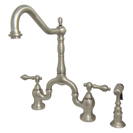 Kingston Brass KS7758ALBS English Country Kitchen Bridge Faucet W/Brass Sprayer, Nickl KS7758ALBS